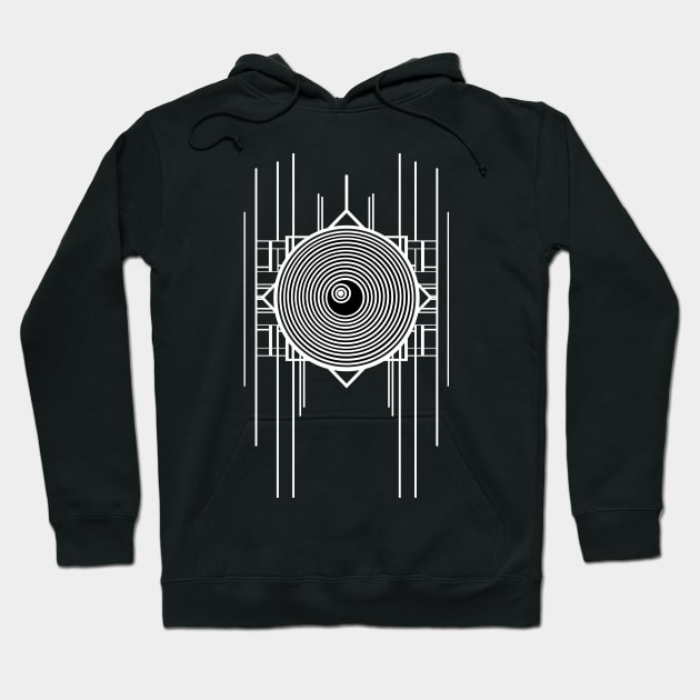 Psychedelic trippy mad lines abstract music design in black and white Hoodie by designsbyxarah